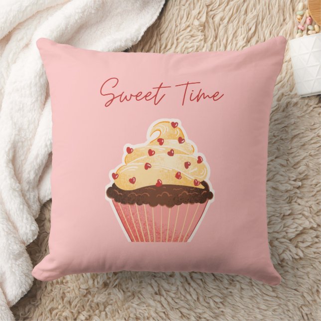 Sweet Time Valentine Cupcake Pink Throw Pillow Kissen (Decke)