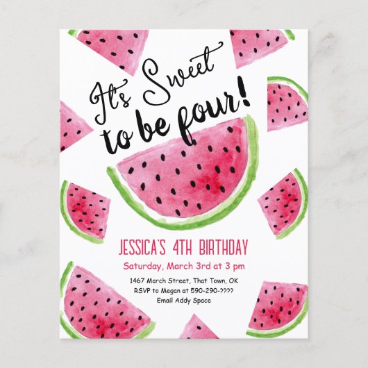 Sweet to be Four Melon Birthday Party Einladung (Vorderseite)