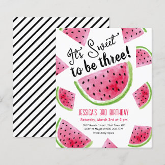 Sweet to be Three Melon Birthday Party Einladung