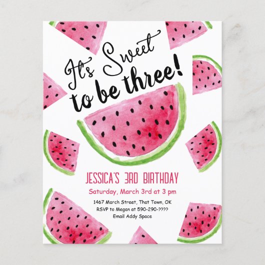 Sweet to be Three Melon Birthday Party Einladung (Vorderseite)