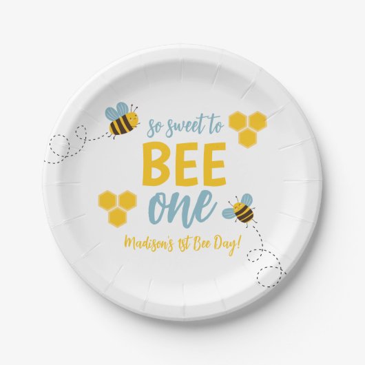 Sweet to Bee One 1st Bee Day Birthday Party Pappteller (Vorderseite)