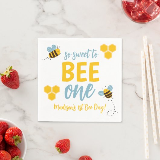 Sweet to Bee One 1st Bee Day Birthday Party Serviette (Beispiel)