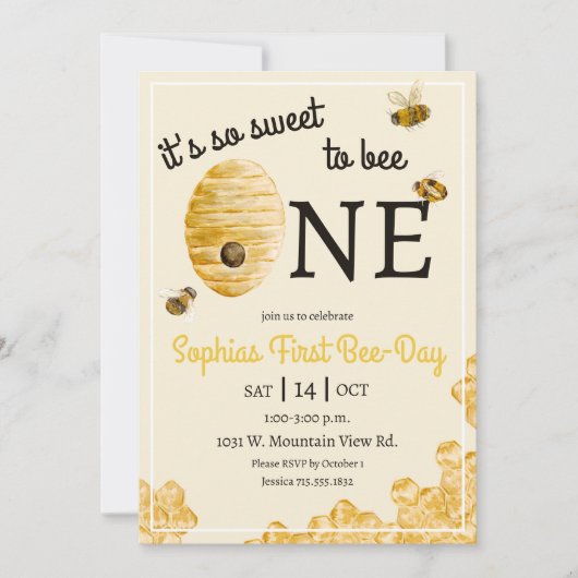Sweet To Bee One Cute Beehive First Birthday Einladung (Vorderseite)