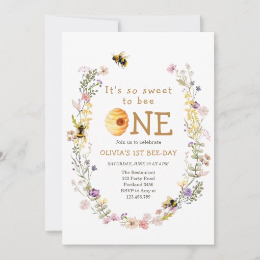 Sweet to Bee One Cute Honey Girl First Birthday Einladung (Vorderseite)