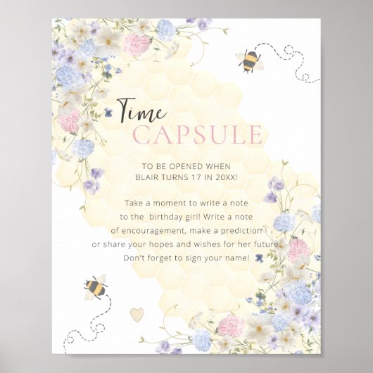 Sweet to bee one first Birthday Time Kapsel Poster (Vorne)