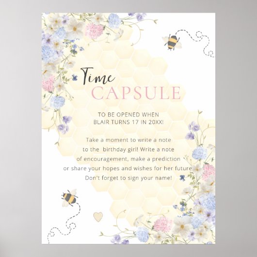 Sweet to bee one first Birthday Time Kapsel Poster (Vorne)