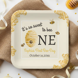 Sweet To Bee One First Birthday Watercolor Bees  Pappteller