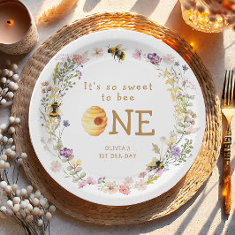 Sweet to Bee One Niedlich Honey Girl Erster Geburt Pappteller