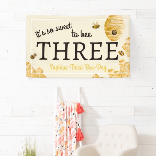 Sweet To Bee Three Third Birthday Bees Honeycomb Banner (Insitu)