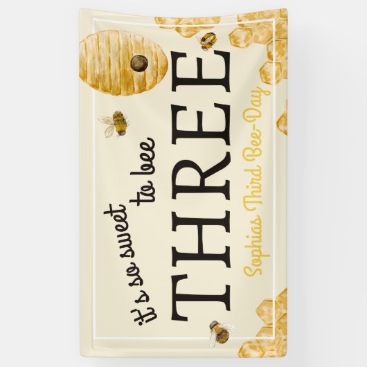Sweet To Bee Three Third Birthday Bees Honeycomb Banner (Vertikal)