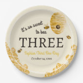 Sweet To Bee Three Third Birthday Bees Honeycomb Pappteller (Vorderseite)