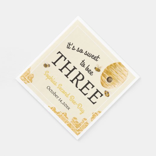 Sweet To Bee Three Third Birthday Bees Honeycomb Serviette (Ecke)