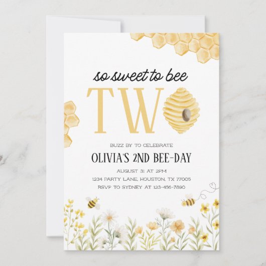 Sweet to Bee Two Bee 2nd Birthday Invitation Einladung (Vorderseite)