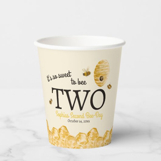 Sweet To Bee Two Second Birthday Bees Honeycomb Pappbecher (Vorderseite)