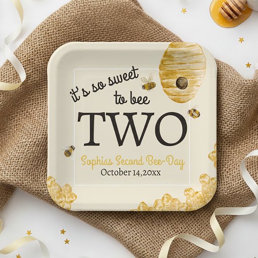 Sweet To Bee Two Second Birthday Bees Honeycomb Pappteller