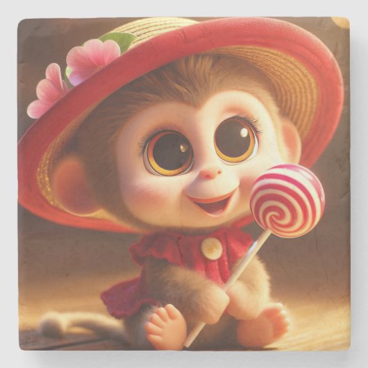 Sweet Tooth Monkey Steinuntersetzer (Vorderseite)