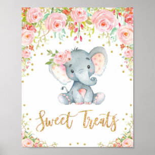 Sweet Treats Sign Girl Elephant Baby Shower Decor Poster