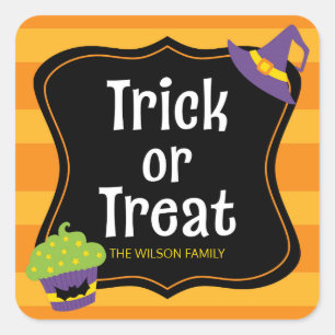 Sweet Trick oder Treat Halloween-Party Quadratischer Aufkleber