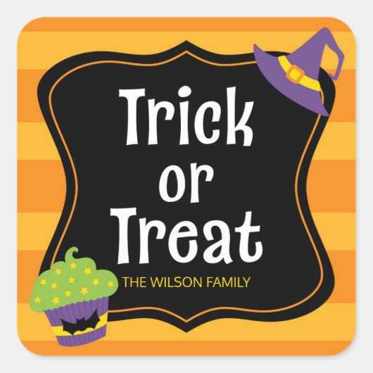 Sweet Trick oder Treat Halloween-Party Quadratischer Aufkleber (Vorderseite)