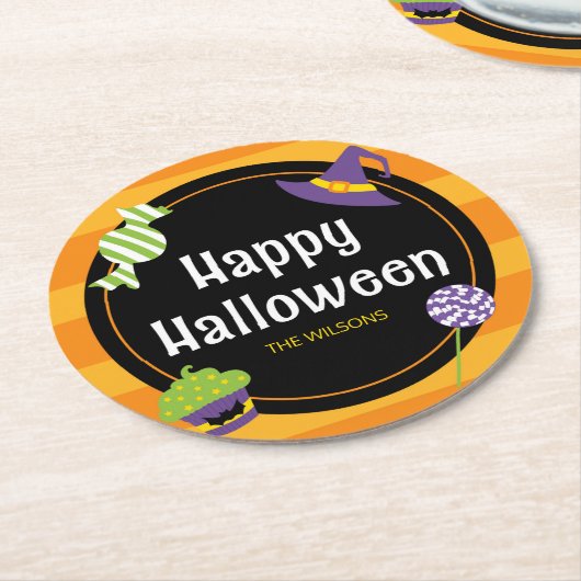 Sweet Trick oder Treat Happy Halloween Party Runder Pappuntersetzer (Angewinkelt)