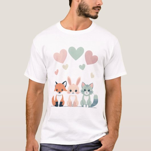 Sweet Trio - Pastel Baby Animal Illustration T-Shirt (Vorderseite)