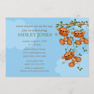 Sweet Triplets Baby Monkey Baby Dusche Einladung