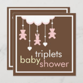 Sweet Triplets Girls Mobile Baby Dusche Einladung (Vorne/Hinten)