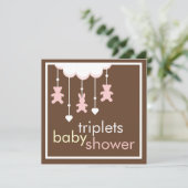 Sweet Triplets Girls Mobile Baby Dusche Einladung (Stehend Vorderseite)