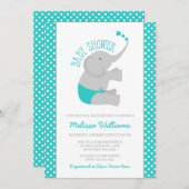 Sweet Türkise Gray Elephant Baby Dusche Einladung (Vorne/Hinten)