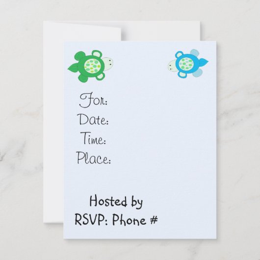 Sweet Turtle Baby Dusche Einladung (Rückseite)