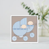 Sweet Twin Boy Two Carriage Baby Shower Einladung (Stehend Vorderseite)