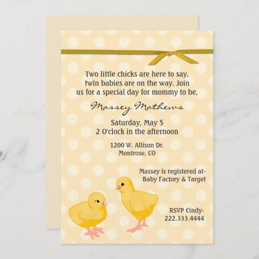 Sweet Twin Chicks Dusche Einladung (Vorne/Hinten)