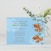 Sweet Twins Baby Monkey Baby Dusche Einladung (Stehend Vorderseite)