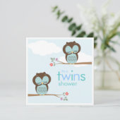 Sweet Twins Hoot Owls Boy Baby Dusche Einladung (Stehend Vorderseite)