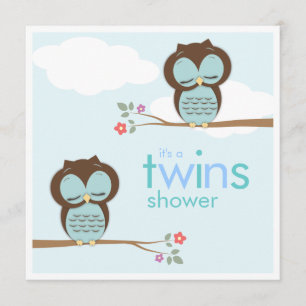 Sweet Twins Hoot Owls Boy Baby Dusche Einladung