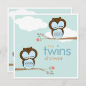 Sweet Twins Hoot Owls Boys Babydusche Einladung (Vorne/Hinten)