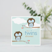 Sweet Twins Hoot Owls Boys Babydusche Einladung (Stehend Vorderseite)