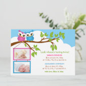 Sweet Twins Owl Girl Boy Foto Geburtsankündigung Ankündigung (Stehend Vorderseite)