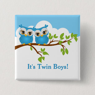 Sweet Twins Owls Boy Baby Button
