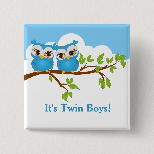 Sweet Twins Owls Boy Baby Button (Vorderseite)