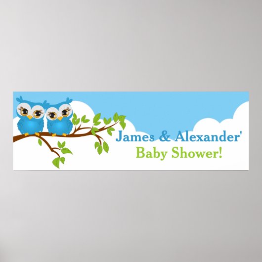 Sweet Twins Owls Boy Baby Showbanner Poster (Vorne)