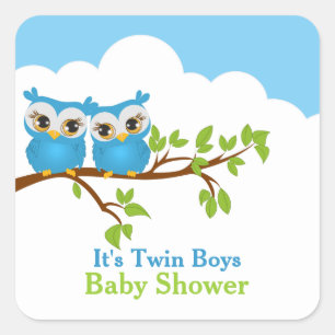 Sweet Twins Owls Boy Baby Showsticker Quadratischer Aufkleber