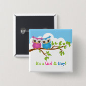 Sweet Twins Owls Boy Girl Baby Button (Vorne & Hinten)