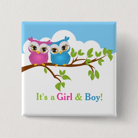 Sweet Twins Owls Boy Girl Baby Button (Vorderseite)