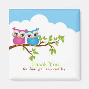 Sweet Twins Owls Boy Girl Baby Thank You Magnet