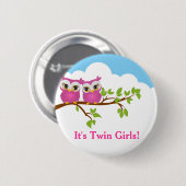 Sweet Twins Owls Girl Baby Button (Vorne & Hinten)