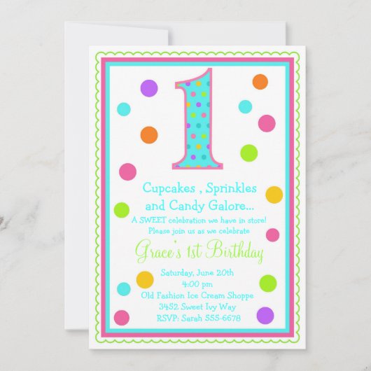 Sweet Überraschung 1. Geburtstag Einladung (Vorderseite)