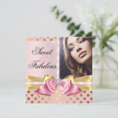 Sweet und fabelhaft Pink Gold Polka Dots Geburtsta Einladung (Stehend Vorderseite)