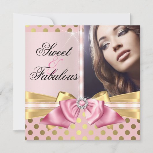 Sweet und fabelhaft Pink Gold Polka Dots Geburtsta Einladung (Vorderseite)