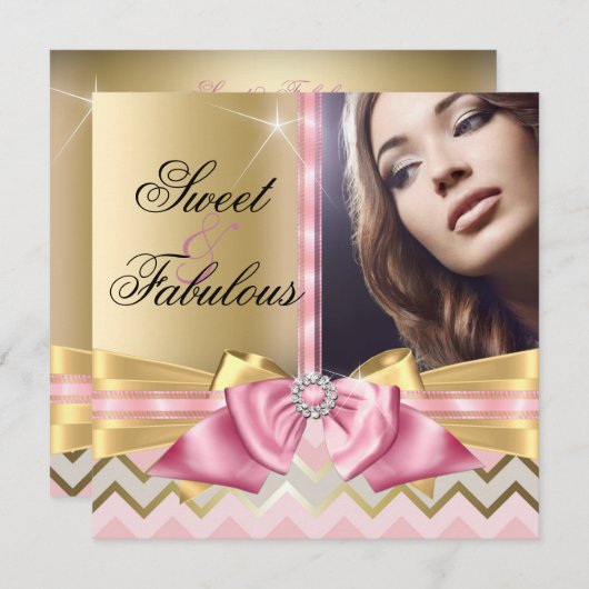 Sweet und fabelhaft Pink Gold Zickzack Geburtstag Einladung (Vorne/Hinten)